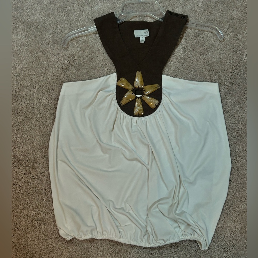 White and Brown Halter Top with Tigers Eye Gem Accents